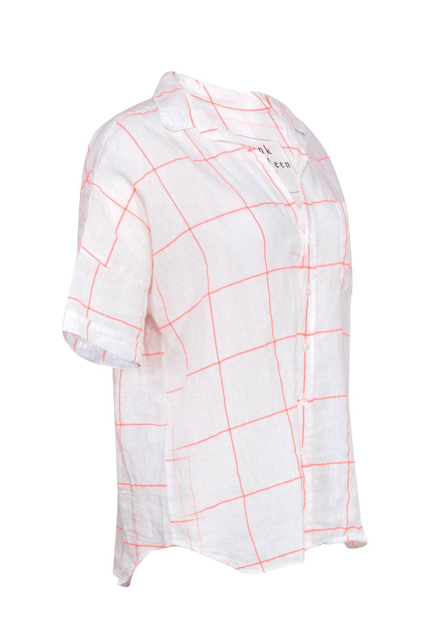 Current Boutique-Frank & Eileen - White & Pink Grid Linen Collared Shirt Sz M