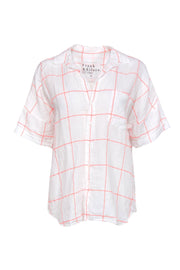 Current Boutique-Frank & Eileen - White & Pink Grid Linen Collared Shirt Sz M