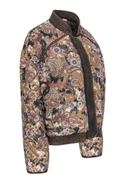 Current Boutique-Free People - Beige & Brown Paisley Print Reversible Bomber Jacket Sz M