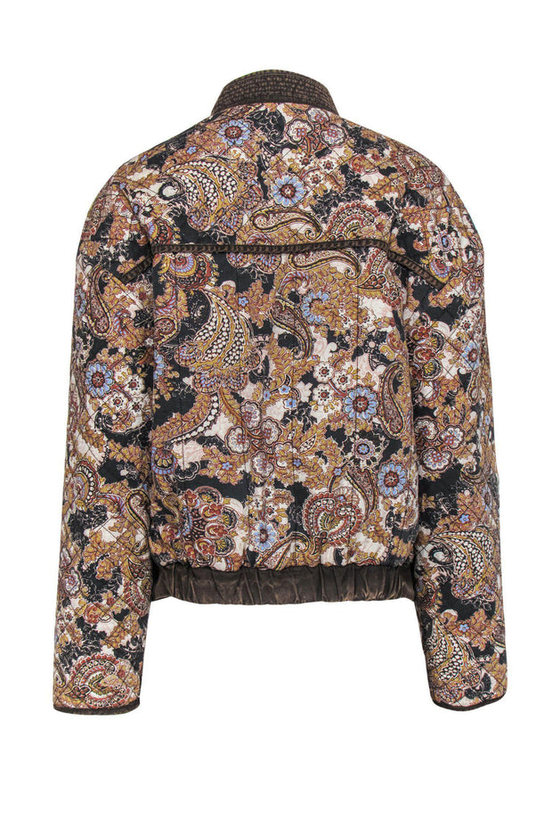 Current Boutique-Free People - Beige & Brown Paisley Print Reversible Bomber Jacket Sz M