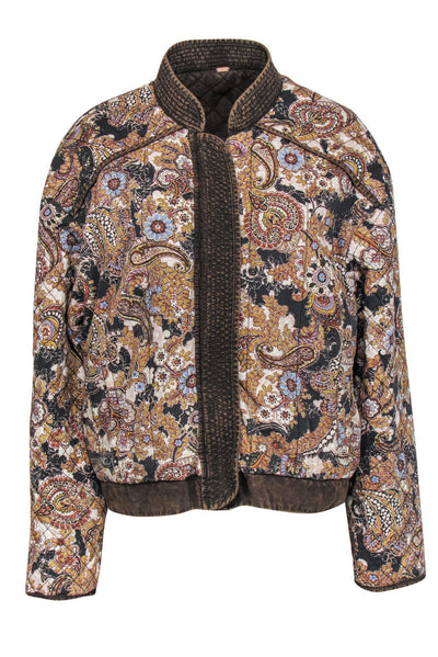 Current Boutique-Free People - Beige & Brown Paisley Print Reversible Bomber Jacket Sz M