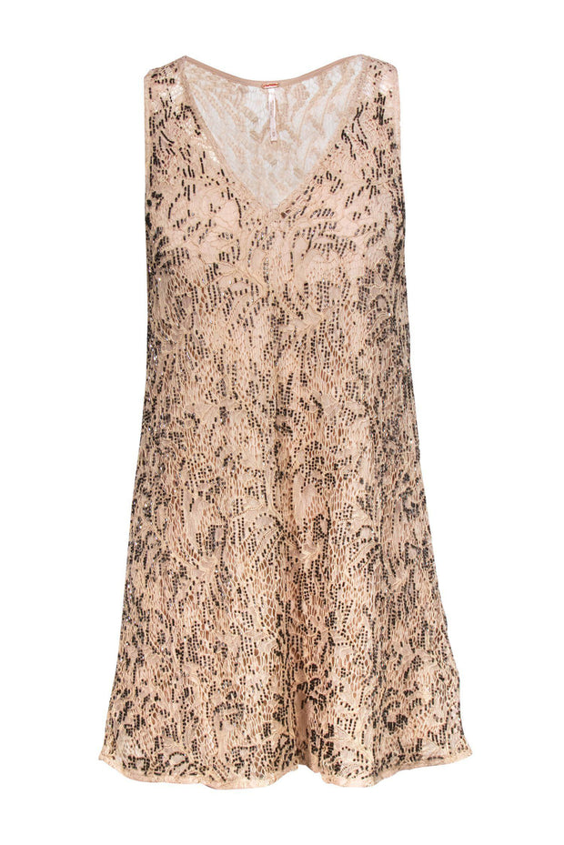 Current Boutique-Free People - Beige Lace & Sequin Sleeveless Shift Dress Sz XS