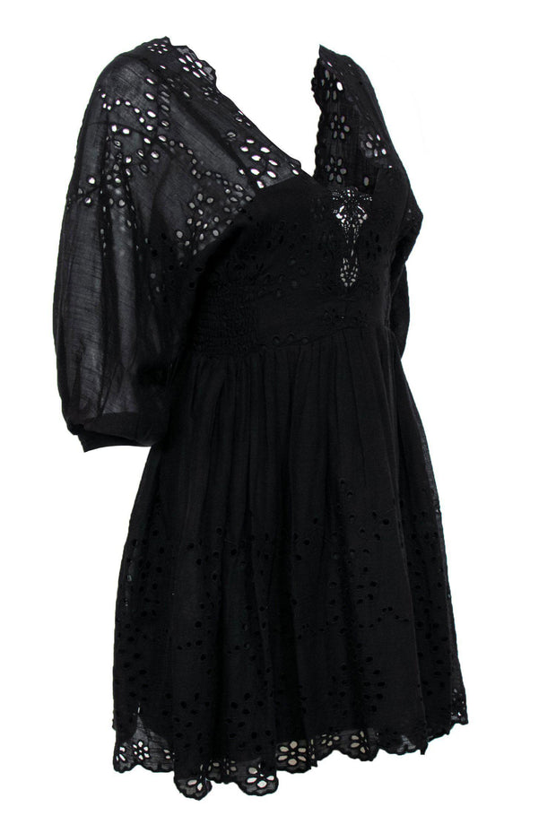 Current Boutique-Free People - Black Eyelet Lace Puffed Sleeved Sundress Sz S