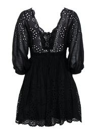 Current Boutique-Free People - Black Eyelet Lace Puffed Sleeved Sundress Sz S