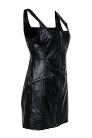 Current Boutique-Free People - Black Faux Leather Zip-Up Sleeveless Bodycon Dress Sz 4