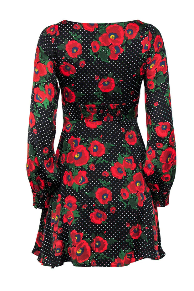 Current Boutique-Free People - Black & Red Polka Dot & Floral Print Fit & Flare Dress Sz 0