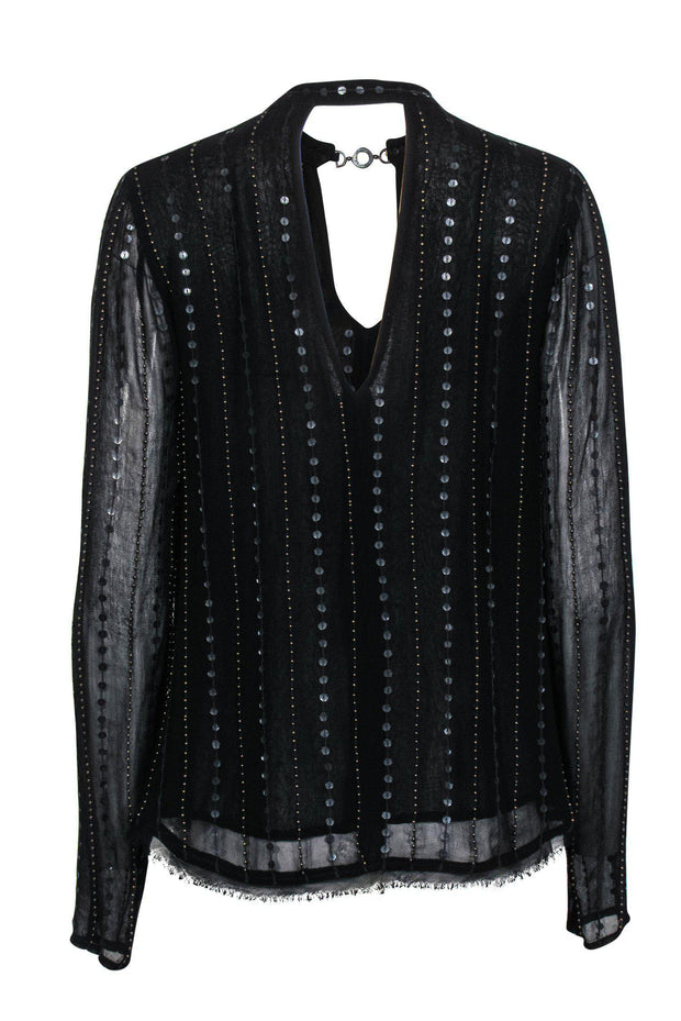 Current Boutique-Free People - Black Sequin & Beaded Cold Shoulder Blouse w/ Cutout Sz S