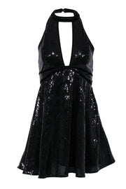 Current Boutique-Free People - Black Sequin Sleeveless Fit & Flare Dress w/ Velvet Trim Sz 2