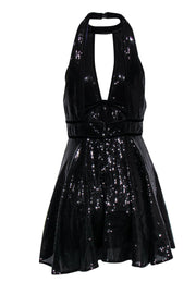 Current Boutique-Free People - Black Sequin Sleeveless Fit & Flare Dress w/ Velvet Trim Sz 6