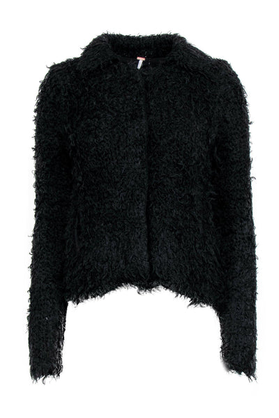 Current Boutique-Free People - Black Shaggy Faux Fur Button-Front Jacket Sz XS