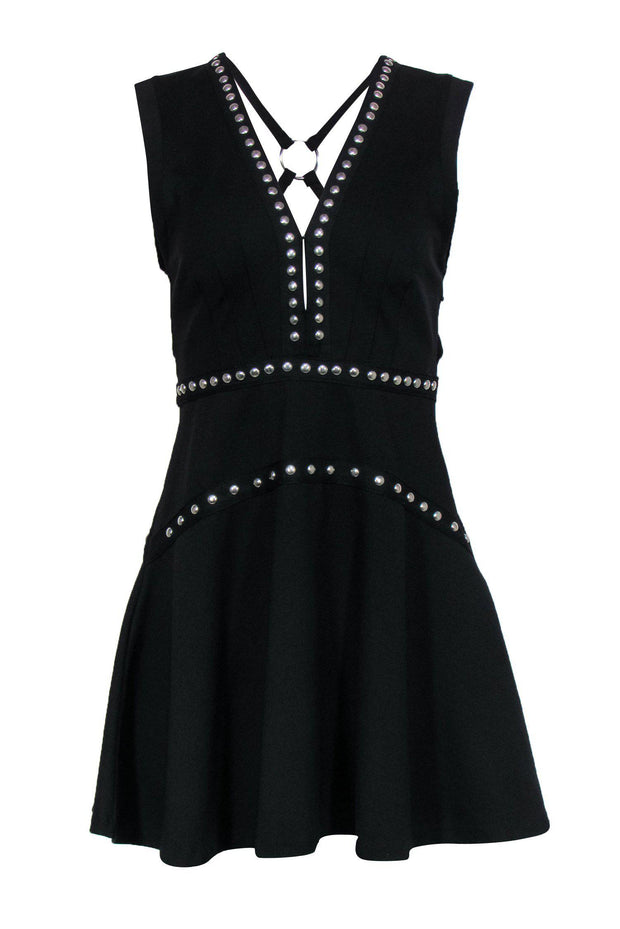 Current Boutique-Free People - Black Sleeveless Fit & Flare Dress w/ Silver Studs & Harness Back Sz S