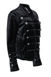 Current Boutique-Free People - Black Velvet Clasped Military-Style Jacket w/ Silver Buttons Sz L