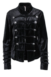 Current Boutique-Free People - Black Velvet Clasped Military-Style Jacket w/ Silver Buttons Sz L