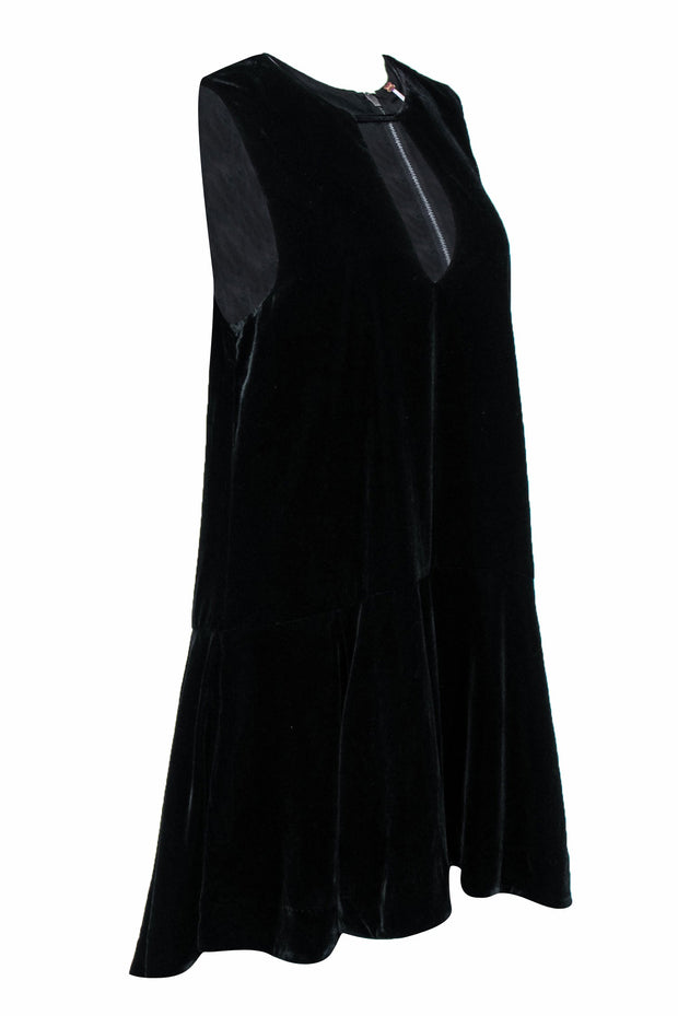 Current Boutique-Free People - Black Velvet Drop Waist Dress w/ Keyhole Neck Cutout Sz S