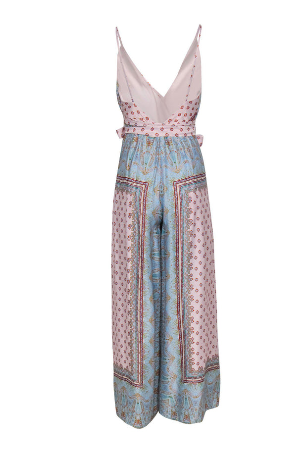 Current Boutique-Free People - Blue & Pink Paisley & Bohemian Print Wide Leg Satin Jumpsuit Sz 4