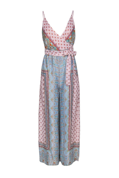 Current Boutique-Free People - Blue & Pink Paisley & Bohemian Print Wide Leg Satin Jumpsuit Sz 4