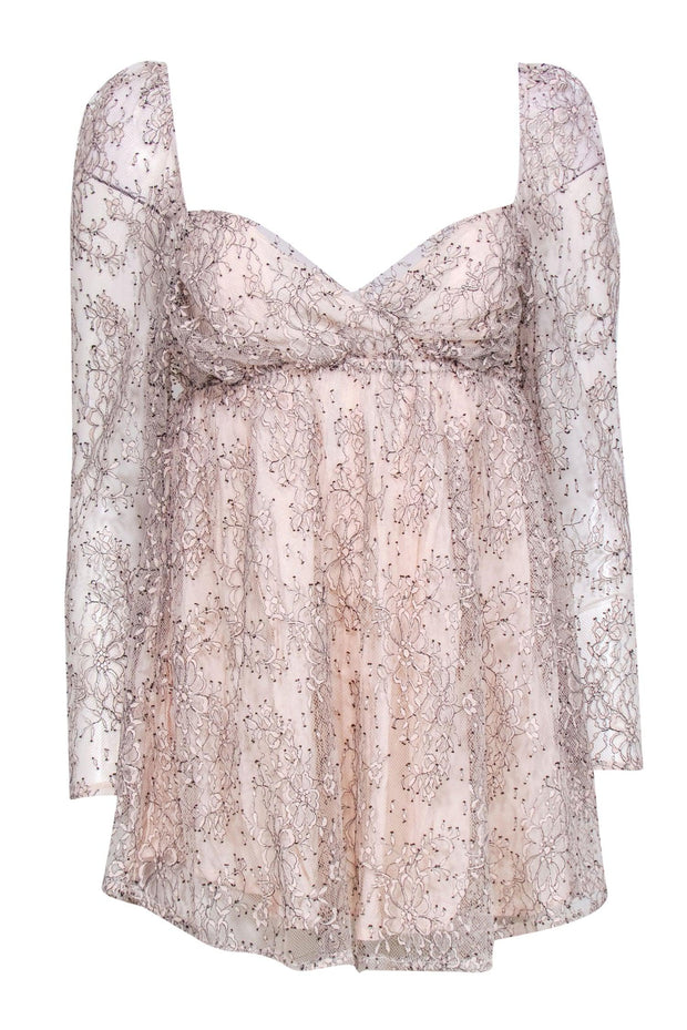 Current Boutique-Free People - Blush & Black Lace Long Sleeve Mini Dress Sz XS