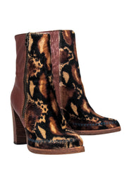 Current Boutique-Free People - Brown Leather & Calf Hair Leopard Print Booties Sz 6