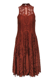 Current Boutique-Free People - Burnt Orange Lace Pleated Midi Dress Sz XS