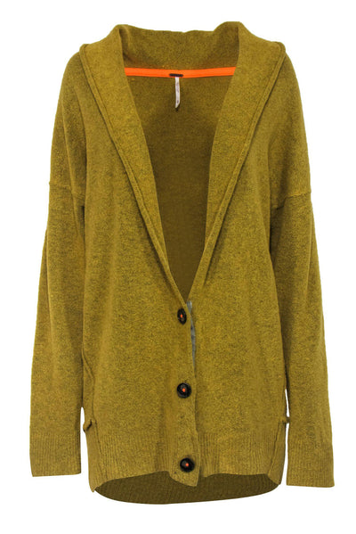 Current Boutique-Free People - Chartreuse Longline Button-Up Cardigan Sz M