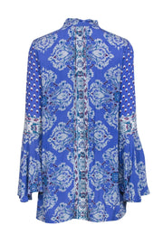 Current Boutique-Free People - Cornflower Blue Bohemian Print Bell Sleeve Shift Dress Sz XS