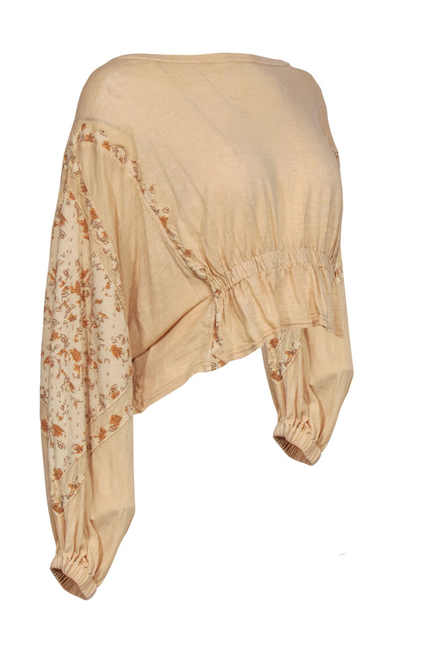 Current Boutique-Free People - Cream Cotton Long Sleeve Top w/ Floral Quilted Accents Sz XS