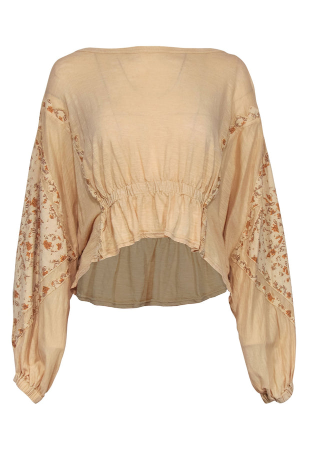 Current Boutique-Free People - Cream Cotton Long Sleeve Top w/ Floral Quilted Accents Sz XS