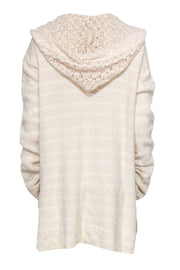 Current Boutique-Free People - Cream Knit Tunic-Style Hoodie w/ Floral Lace Trim Sz S