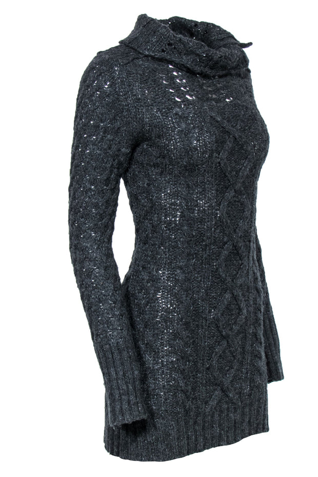 Current Boutique-Free People - Dark Gray Open Knit Cowl Neck Dress Sz S