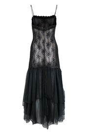 Current Boutique-Free People - Dark Grey Sheer Lace Sleeveless Maxi Dress w/ Tulle Hem Sz XS