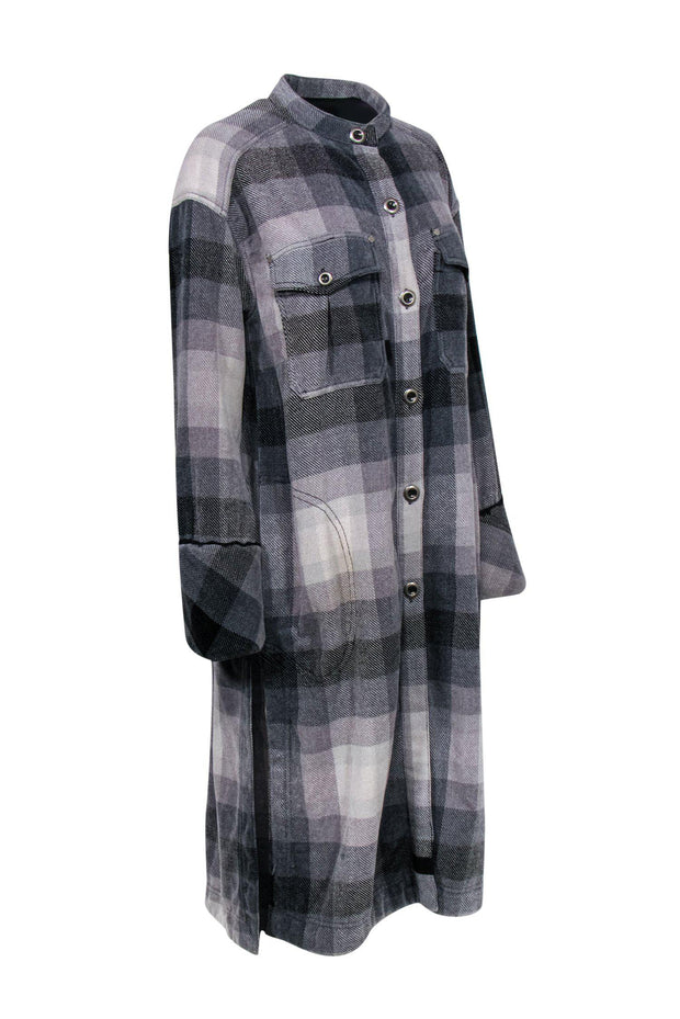 Current Boutique-Free People - Gray Velvet Plaid Button-Up Duster Sz M