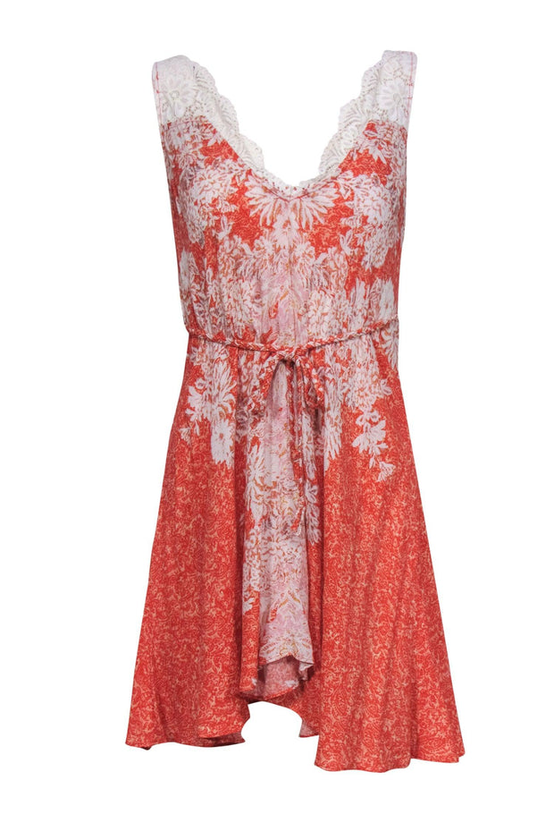 Current Boutique-Free People Intimately - Orange & Ivory V-Neck Dress w/ Lace Detail Sz XS