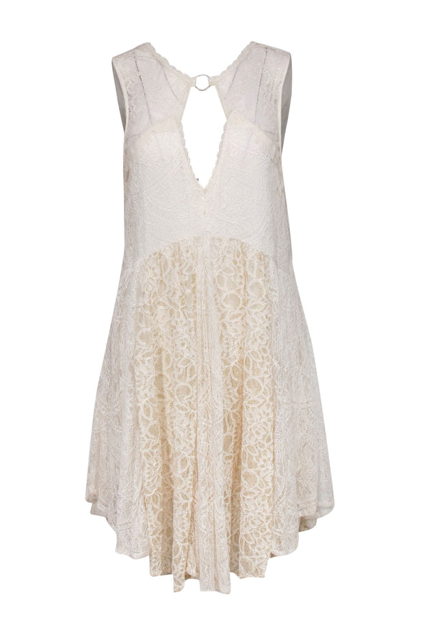 Current Boutique-Free People - Ivory Lace Empire Waist Sleeveless Mini Dress Sz M