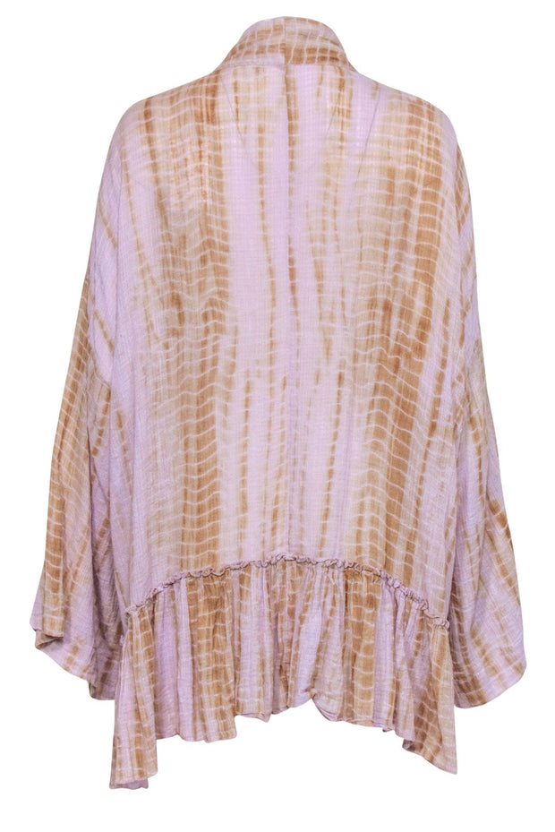 Current Boutique-Free People - Lavender & Brown Cotton Blend Ruffled Cardigan Sz M/L