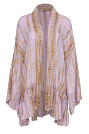 Current Boutique-Free People - Lavender & Brown Cotton Blend Ruffled Cardigan Sz M/L