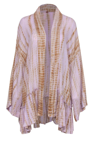 Current Boutique-Free People - Lavender & Brown Cotton Blend Ruffled Cardigan Sz M/L