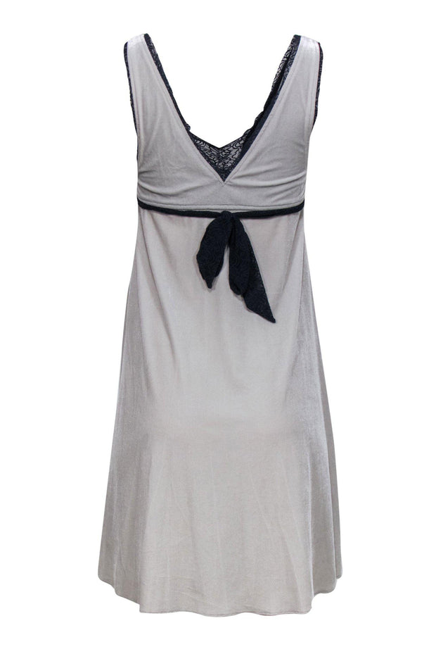 Current Boutique-Free People - Light Grey Velvet Sleeveless A-Line Dress w/ Lace Trim & Jeweled Belt Sz M