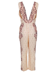 Current Boutique-Free People - Light Pink Bohemian Print Sleeveless Straight Leg Jumpsuit Sz M