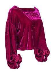 Current Boutique-Free People - Magenta Velvet Open Back Balloon Sleeve Blouse w/ Ties Sz XS