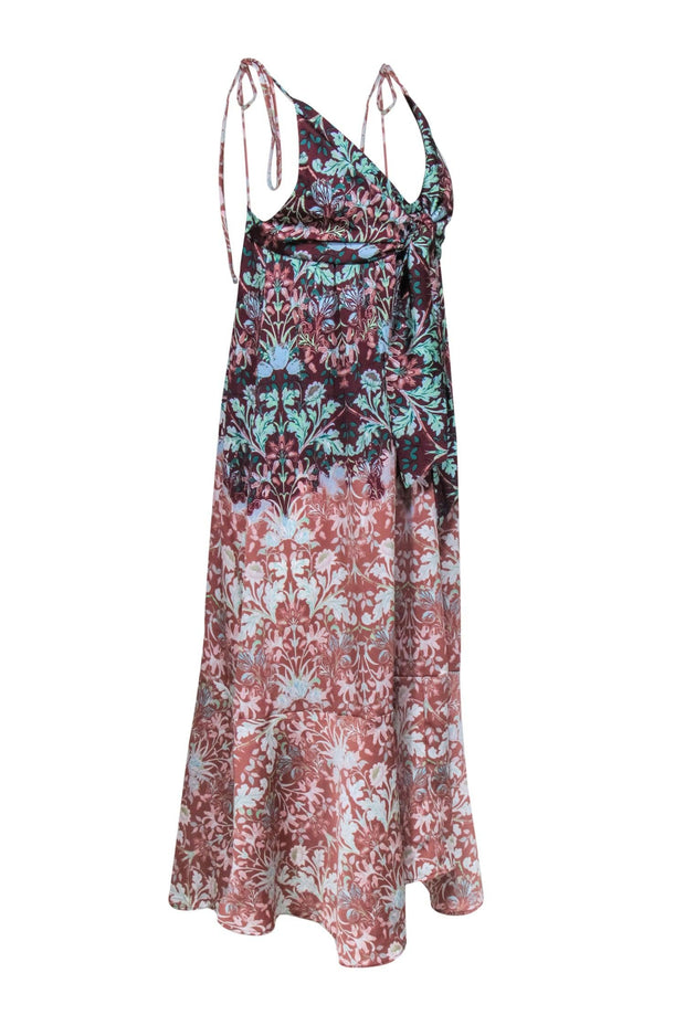 Current Boutique-Free People - Maroon & Mauve Floral Print Tie Strap Halter Maxi Dress Sz S