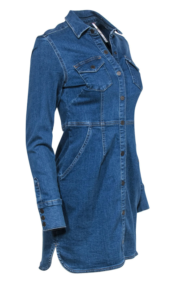 Current Boutique-Free People - Medium Wash Denim Button-Up Shirt Dress Sz S