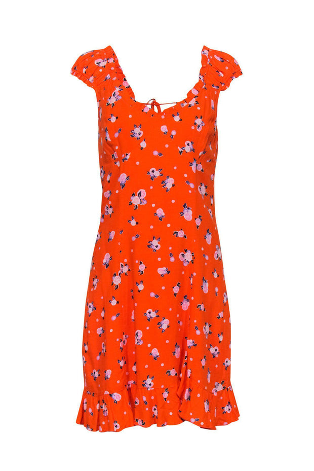 Current Boutique-Free People - Orange Grapefruit Ruffle Fitted Dress Sz M