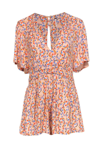 Current Boutique-Free People - Peach Floral Printed Romper w/ Open Back Sz 4