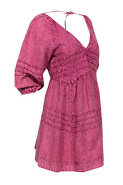 Current Boutique-Free People - Pink Denim Puff Sleeve Plunge Mini Dress Sz S