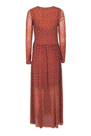 Current Boutique-Free People - Pumpkin & Pink Floral Print Mesh Maxi Dress w/ Smocked Bodice Sz M