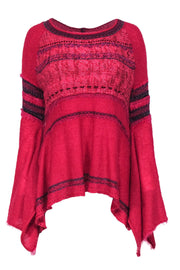 Current Boutique-Free People - Raspberry Pink & Purple Textured Knit Frayed Bell Sleeve Sweater Sz XS