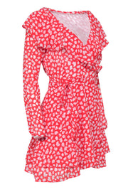 Current Boutique-Free People - Red & White Printed Textured Wrap Dress w/ Ruffled Trim Sz S