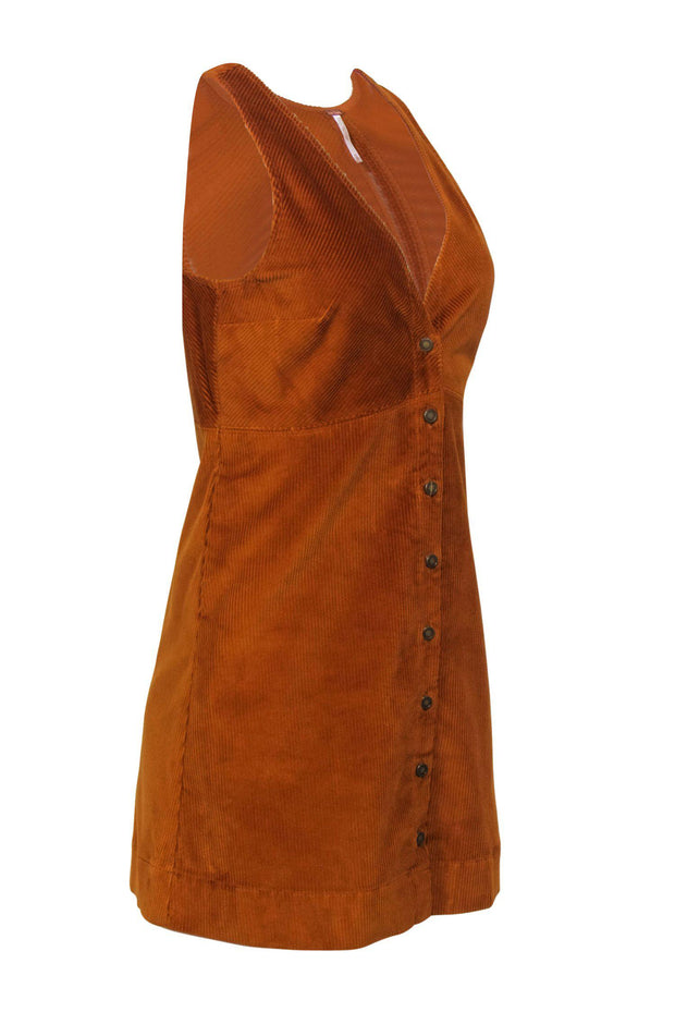 Current Boutique-Free People - Rust Orange Corduroy Sleeveless Button-Up Sheath Dress Sz XS