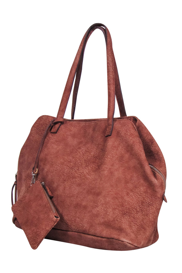 Current Boutique-Free People - Rusty Brown Faux Suede Large Tote Bag w/ Pouch