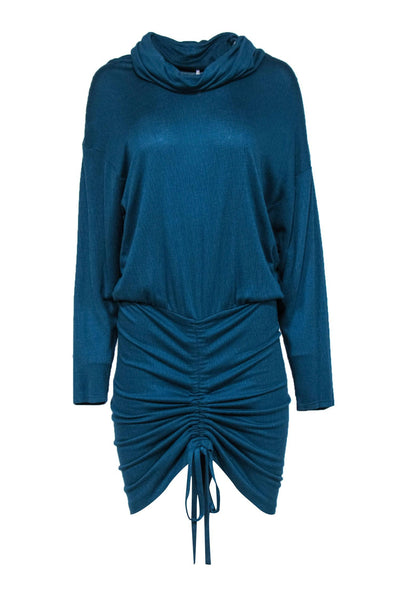 Current Boutique-Free People - Teal Ribbed Long Sleeve Cowl Neck Sweater Dress Sz M